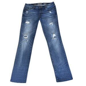 👖🛹 BUCKLE BLACK Fit No. 53 Distressed Low Rise Straight Jeans Women's Sz 27x31